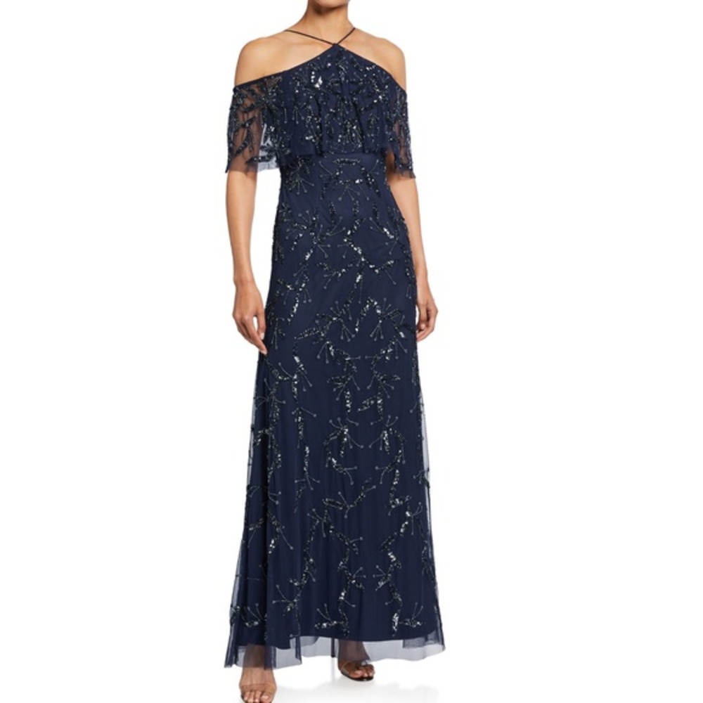 Aidan Mattox Beaded Cold Shoulder Halter Gown NWT